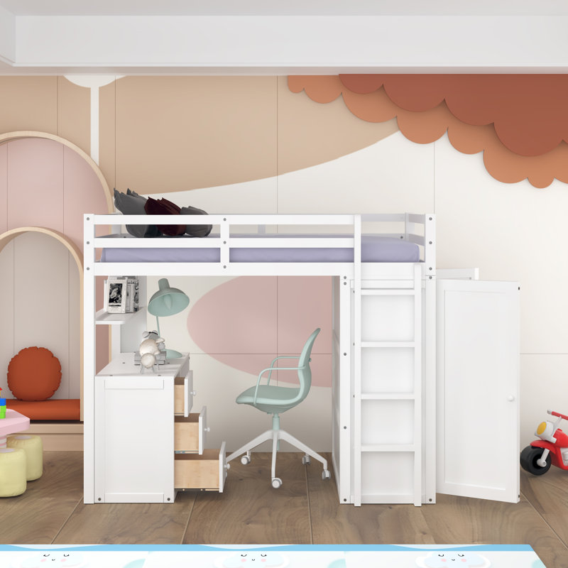 Gaedtke Kids Twin Loft Bed with Drawers, White