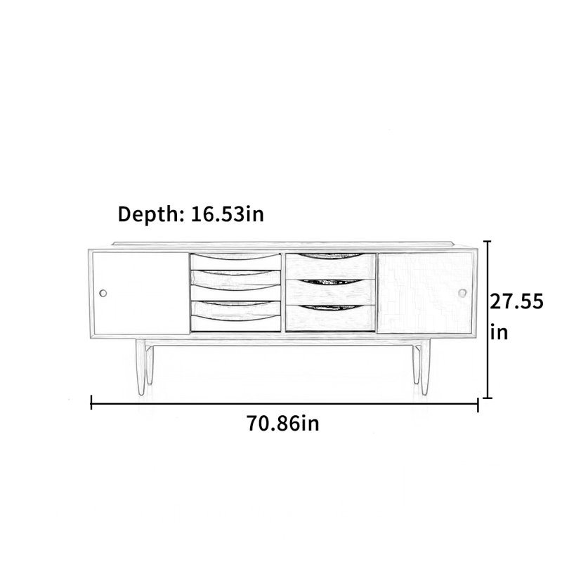 Meuble télé minimaliste en bois massif avec grand rangement, Noir/brun/blanc, 70.86"