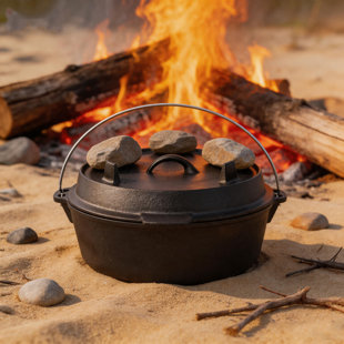 Four néerlandais en fonte de 4,5 pintes avec couvercle, pot en fonte pour camping, foyer, barbecue, cuisson et feu de camp