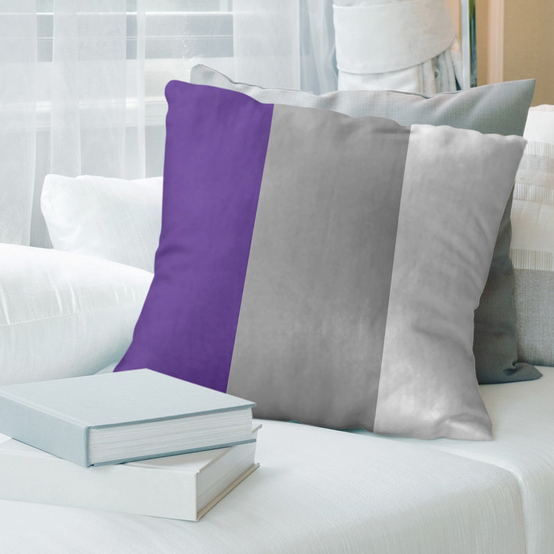Leather/Suede Reversible Throw Pillow, 14" x 14", Purple/Gray/White