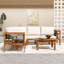 Ensemble de conversation modulaire en L 4 pièces en bois d'acacia avec table basse et coussins pour patio, terrasse ou bord de piscine-132686192
