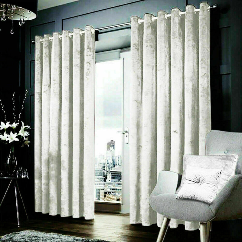 Anali Velvet Blackout Curtain Pair, White, 228.6 x 137.16 cm