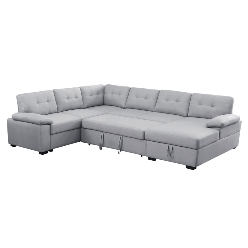 Upholstered L-Shaped Sectional Left Hand Facing, Light Gray Polyester Blend