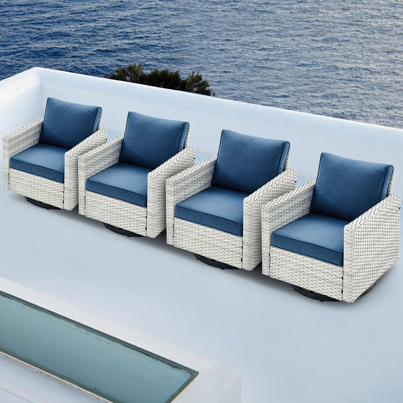 Chaises de patio pivotantes avec coussins Ingvald, Bleu
