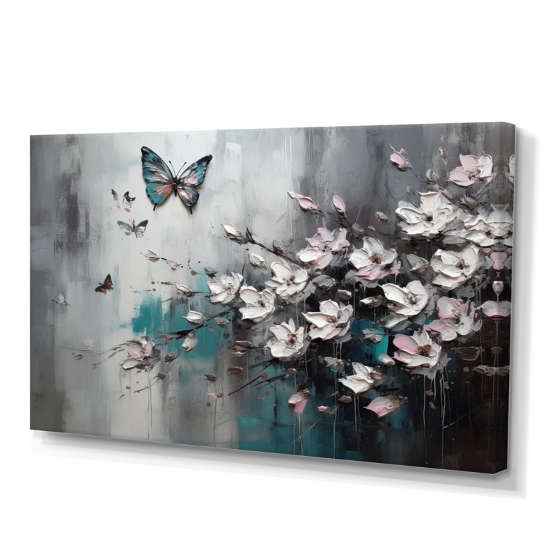 «Royka Flowers With Butterflies», peinture V sur toile, Toile tendue, H 30 po x l 40 po x P 1,5 po