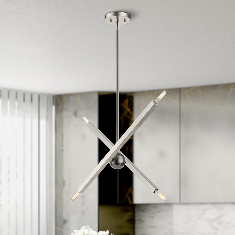 Lustre linéaire moderne à 4 lumières à intensité variable Marinke, Nickel brossé