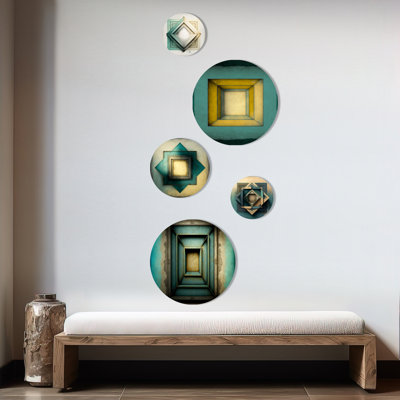 Intimate Illustrations In Faded Retro Tones VIII - Modern Geometric Metal Wall Décor