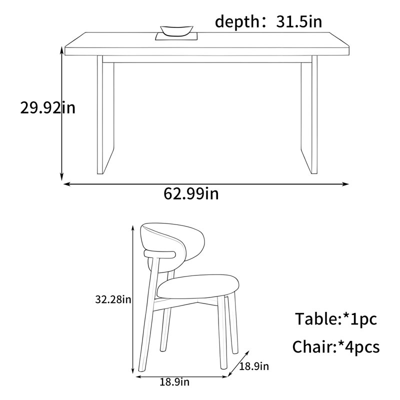 Modern rectangular dining table, 29.92"H x 62.99"L x 31.5"W