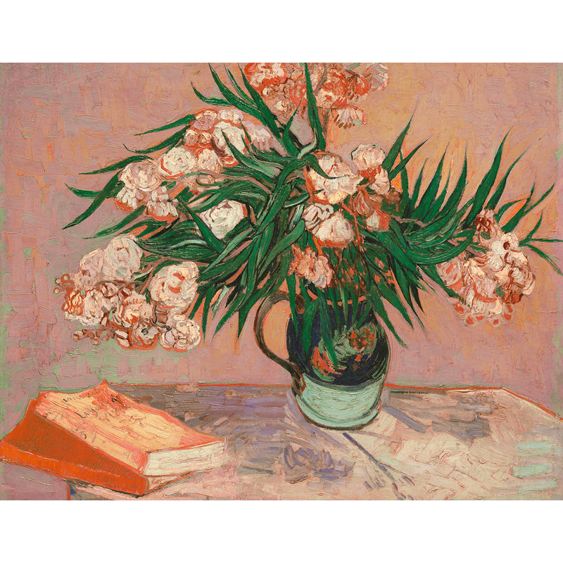 Adhésif décoratif "vase" avec oleanders et livres gogh van, H 36 po x l 48 po, Pêche