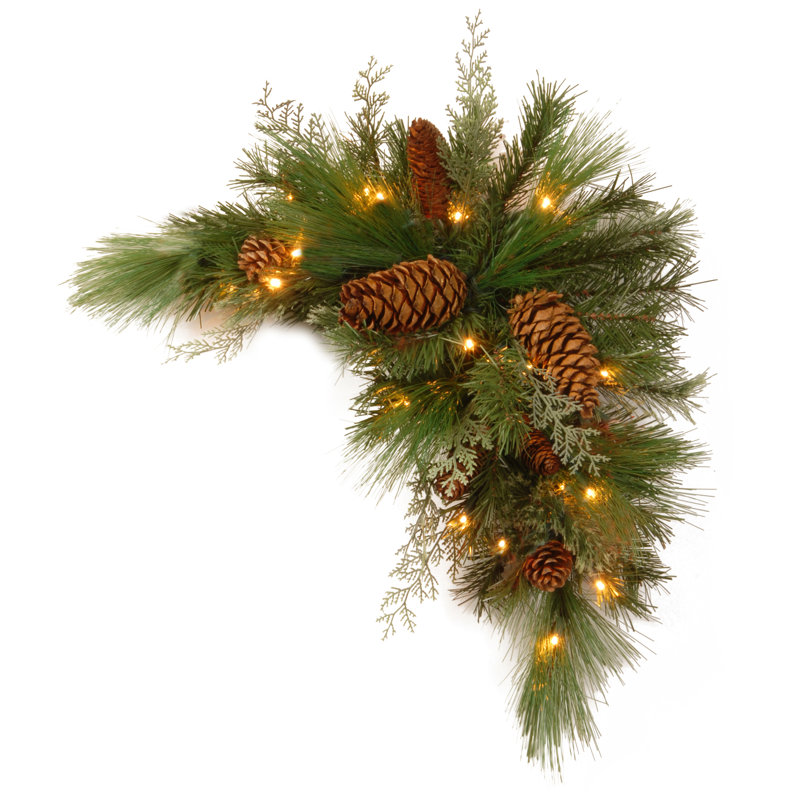 30in. White Pine Corner Swag with Battery Operated LED Lights