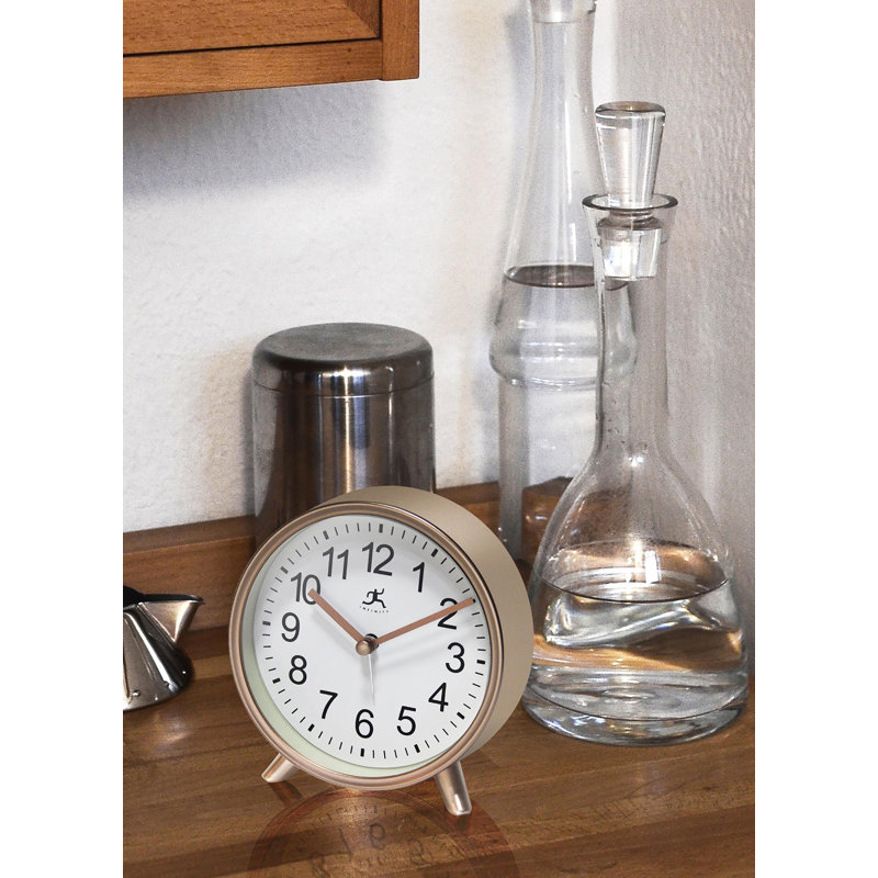 Table Clock Round Plastic Tabletop Clock with Alarm Function 5.75 Inches, Copper