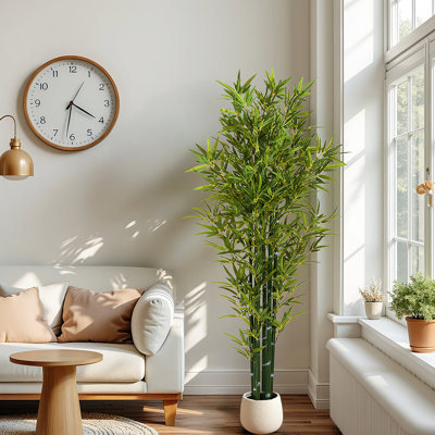 Artificiel de 72 po avec pot, deux pièces, longues feuilles et tiges élancées, pré-empoté pour le décor de la chambre à coucher, 42 po de profondeur, haut, 9,94 lb, facile à entretenir, sans assemblage 72 po sur 2, avec section