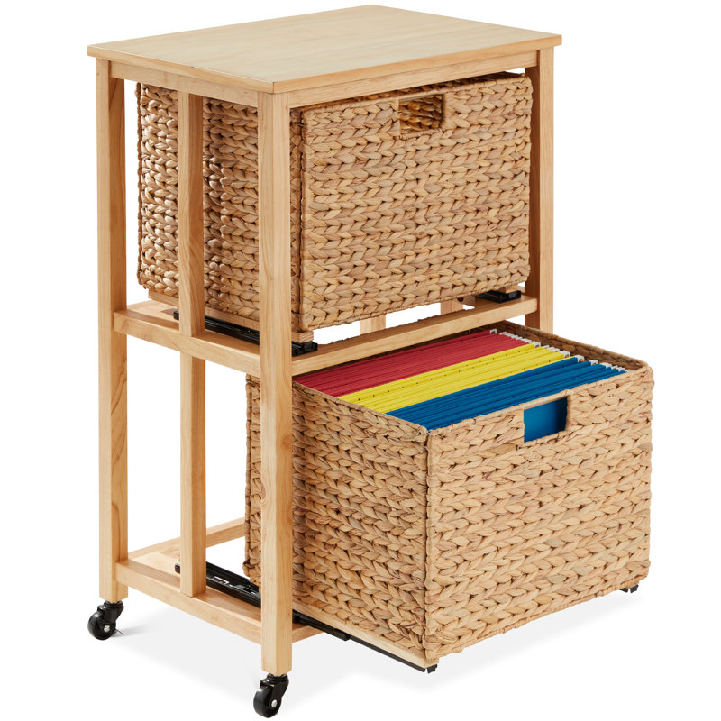 Grahame Vertical Rolling File Cabinet for Home, Office w/ Rubberwood Frame, Locking Caster Wheels, Natural