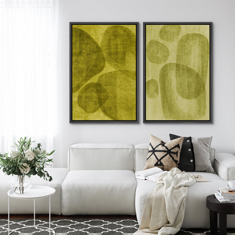 Art mural abstrait, ensemble de 2 reproductions d'art encadrées sur toile, H 24 po x l 32 po, Noir