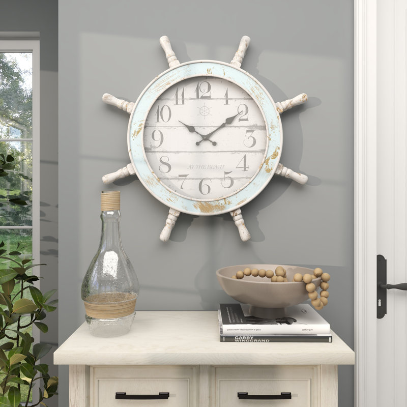 Silver Shipwheel Helm Nickel Wall Clock Silver Shipwheel Helm Nickel Wall Clock