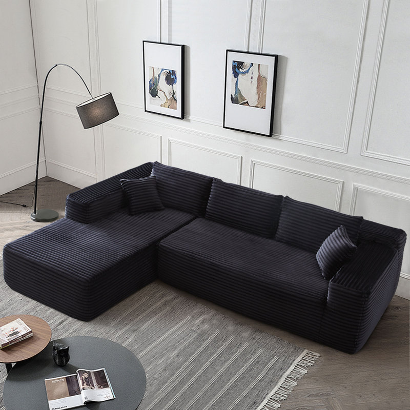 Canapé modulaire rembourré 2 pièces Kailayah, Polyester noir, Orienté à gauche (vu de face)