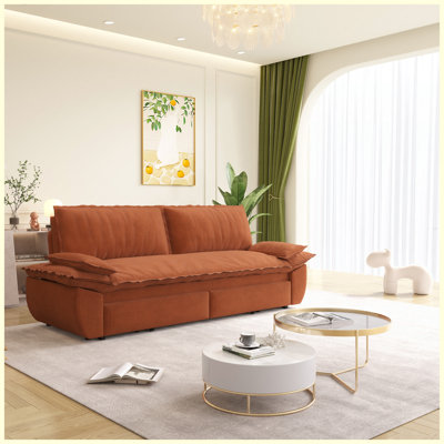Queen Size Corduroy Upholstered Convertible Sleeper Sofa Bed Orange