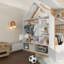 Lit plateforme simple en bois massif avec tiroirs et tablettes, conception enfantine pour les chambres confortables et organisées-183097064