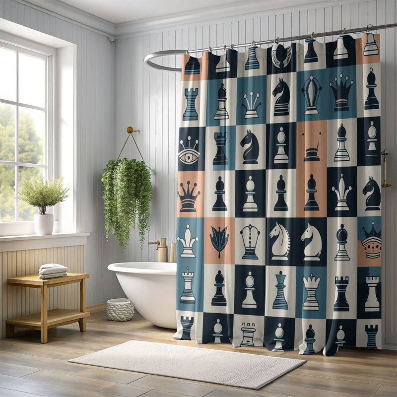 Rideau de douche standard 1 pièce Chess Square, H 74 po x l 71 po