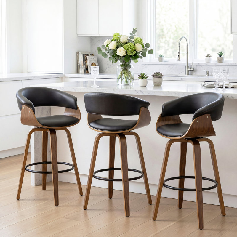 Ensemble de 3 tabourets de bar pivotants Devlin Mordern, Bar Stool (29" Seat Height), Black