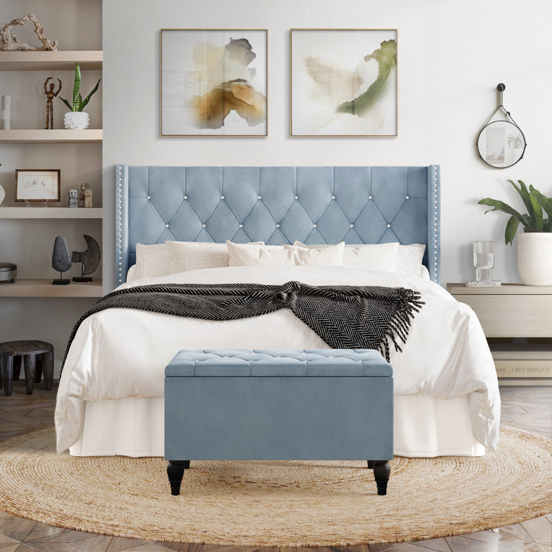 Falaq Solid Wood Piece Bedroom Set, King, Blue
