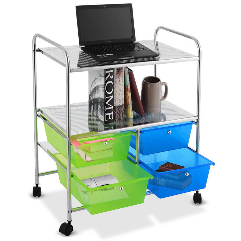 29.5'' H x 25'' W Utility Cart with Wheels, Silver/Green/Blue