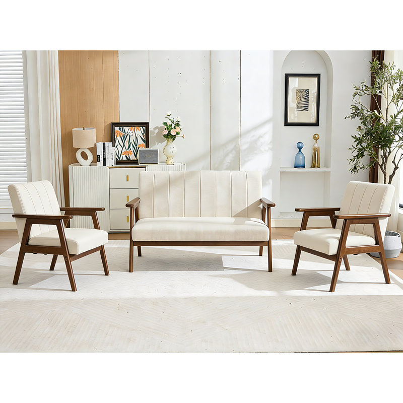 Ensemble de salon en lin massif Chisara, Beige