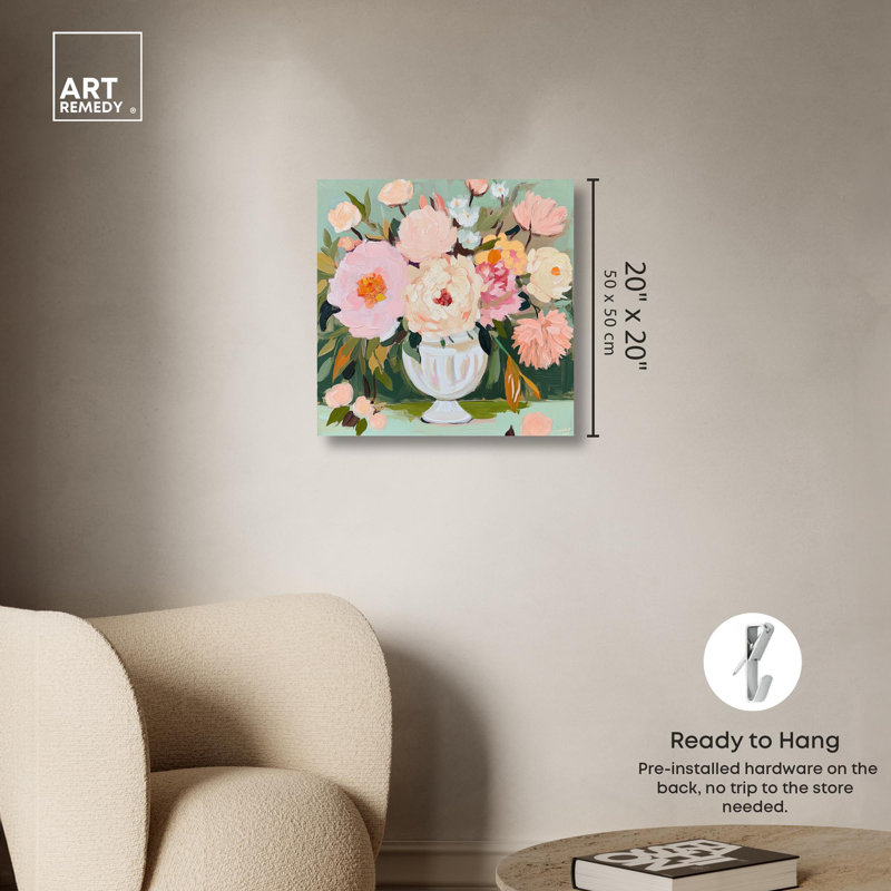 Vases de fleurs modernes sur toile «Horizon I» par Art Remedy, Toile tendue, H 20 po x l 20 po x P 1,5 po