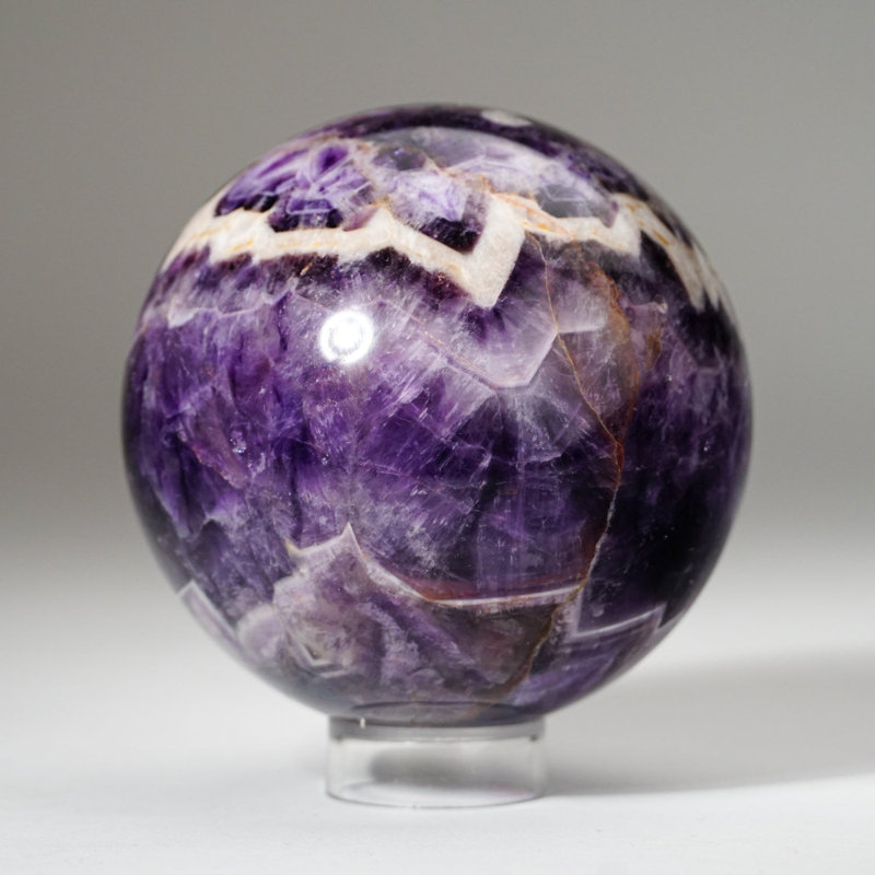 Polished Chevron Amethyst Sphere from Brazil, 3.5" H X 3.5'' W X 3.5'' D