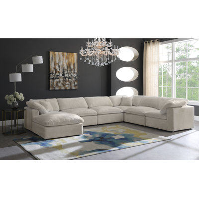 Cozy 158" Wide Velvet Reversible Modular Sofa & Chaise with Ottoman