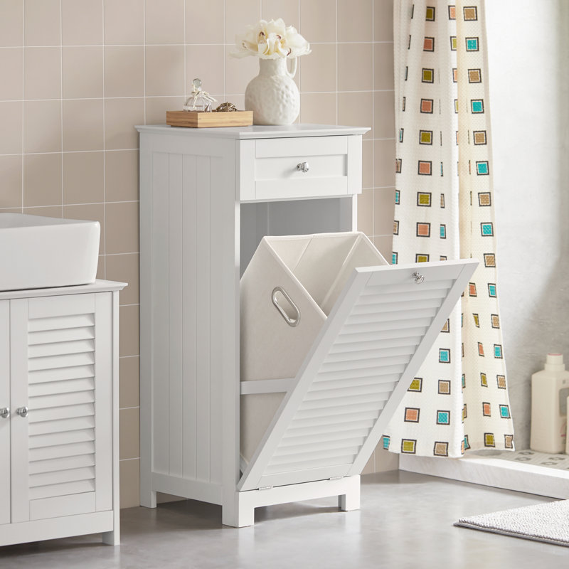 Lyonsdale Wood Cabinet Laundry Hamper with Handles, White