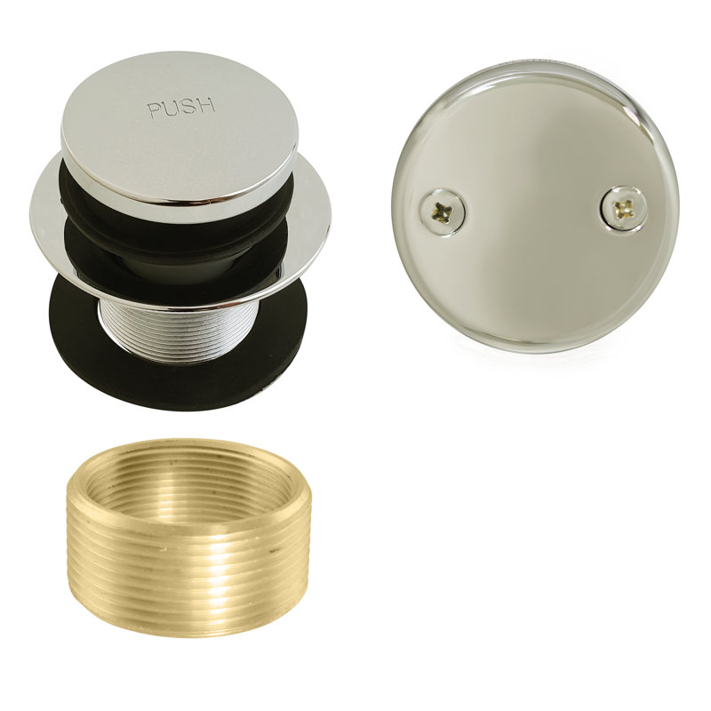 Universal Thread Bathtub Tip-Toe Drain with 2-Hole Overflow, Polished Nickel