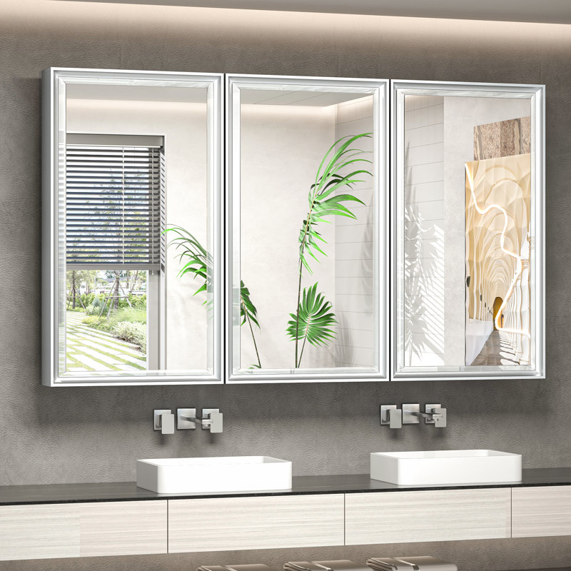 Armoire à pharmacie avec miroir et 3 tablettes Chouchanik, H 30 po x l 48 po x P 5,2 po, Argent