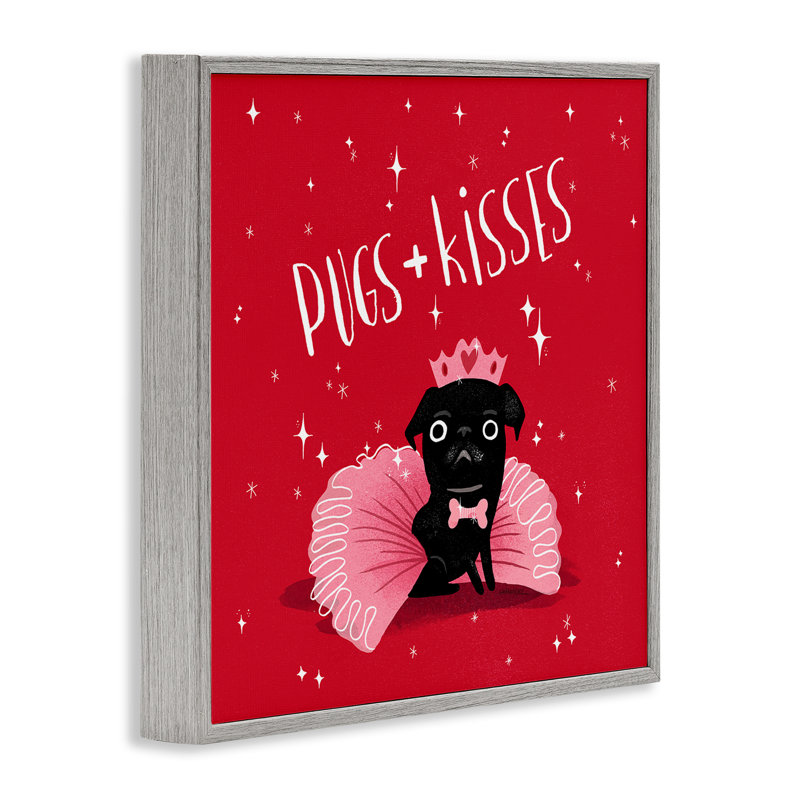 Pugs & Kisses on Giclee Art encadré par Leeza Hernandez, H 17 po x l 17 po, Estampe numérique Farmhouse