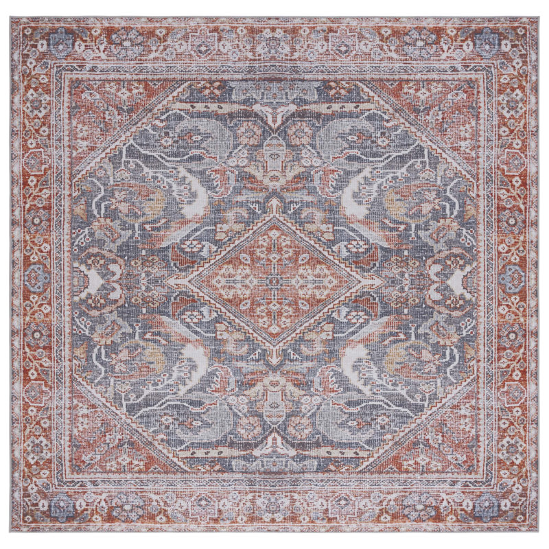 Abdussamad Oriental Gray/Rust Area Rug, Square 6'