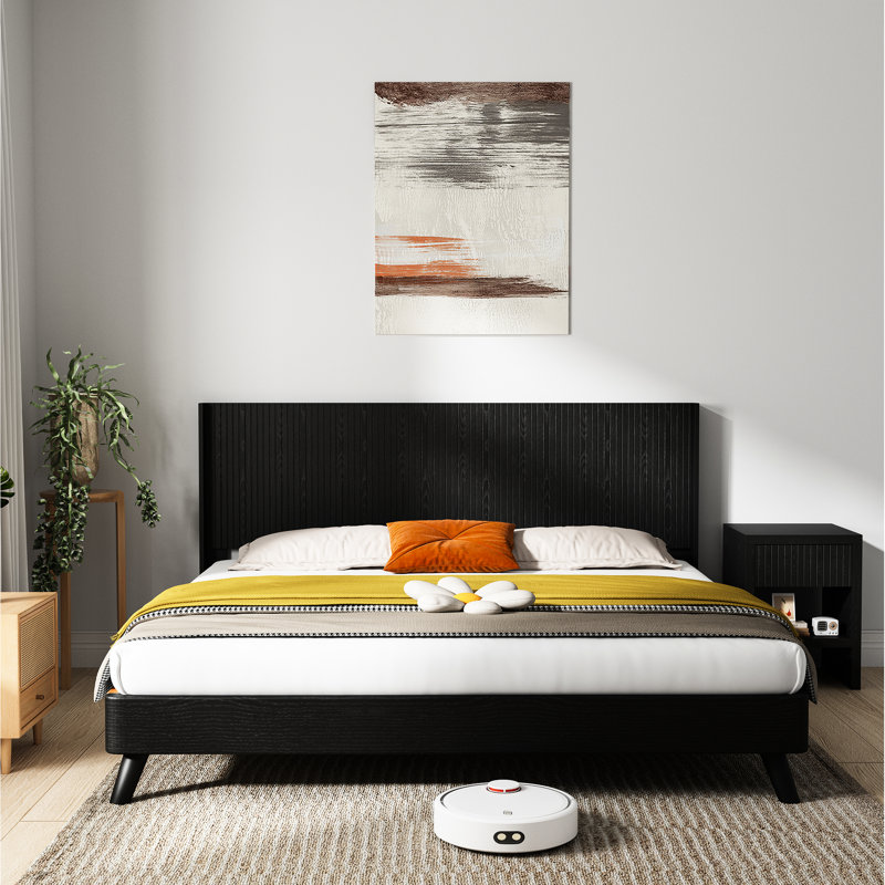 64.4" Wide Wood Headboard For Queen, Black Oak, Modern Decor With Wall Mounted Fluted Wingback, Elegant Real Facade, Contemporary 3D Constructed Design, Stable And Straightforward To Assemble Oak