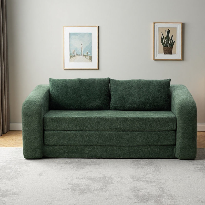 Canapé-lit escamotable pliable 71 po 2-en-1 avec accoudoirs et coussins de dossier, canapé-lit convertible en chenille désossé, avec matelas, lit de repos, canapé-lit, salon, chambre d'amis, dortoir