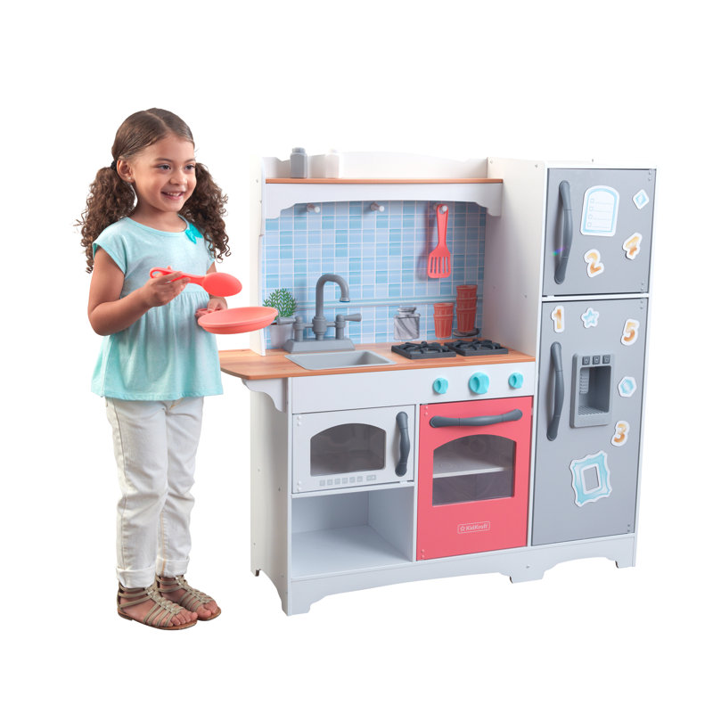 Mosaic Magnetic Play Kitchen with Ice Maker & 9-Piece Accessory Play Set - Coral