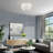 5 Light Brushed Nickel Large Semi-Flush With Hand Crafted Off-White Fabric Hardback Shades-2047730559