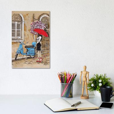 Little Blue Moped by Loui Jover - Wrapped Canvas Gallery-Wrapped Canvas Giclée