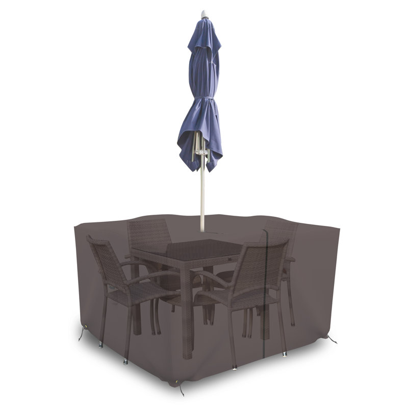 Housse pour ensemble de table et chaises d'extérieur carrée avec trou pour parasol, H 30 po x l 65 po x P 65 po, Café