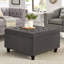 Grand repose-pieds carré avec rangement et pieds en bois, table basse capitonnée avec garniture cloutée pour espace de vie, gris foncé-125537949