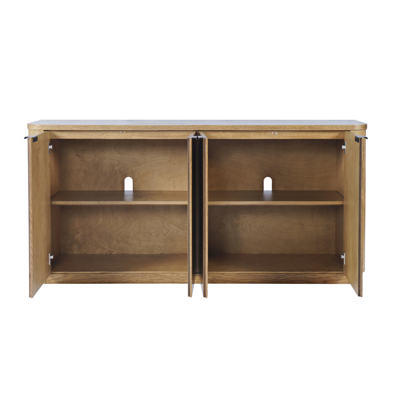 Cossette Coulson 68 Inch Minimalist Modern Curved Storage Console TV Cabinet with Adjustable Shelves, Brown Wood