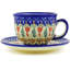 Polish Pottery Fluttering Tulips Coffee Mug with Saucer