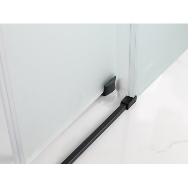 Langham XL 68" W x 80" H Frameless Rectangle Sliding Shower Enclosure with Fixed Panel, Matte Black