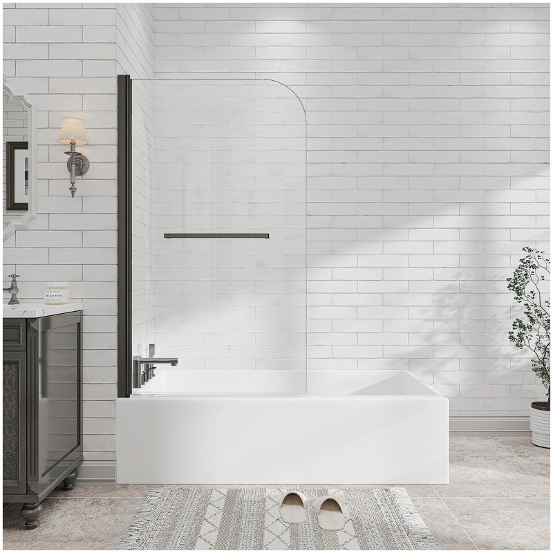 55"-60" W x 60" H Matte Black Reversible Installation Double Bypass Sliding Shower Door Aluminium Alloy Frame Bathtub,1/4"(6MM) Tempered Glass With Nano Explosion-proof Membrance,Easy Installation