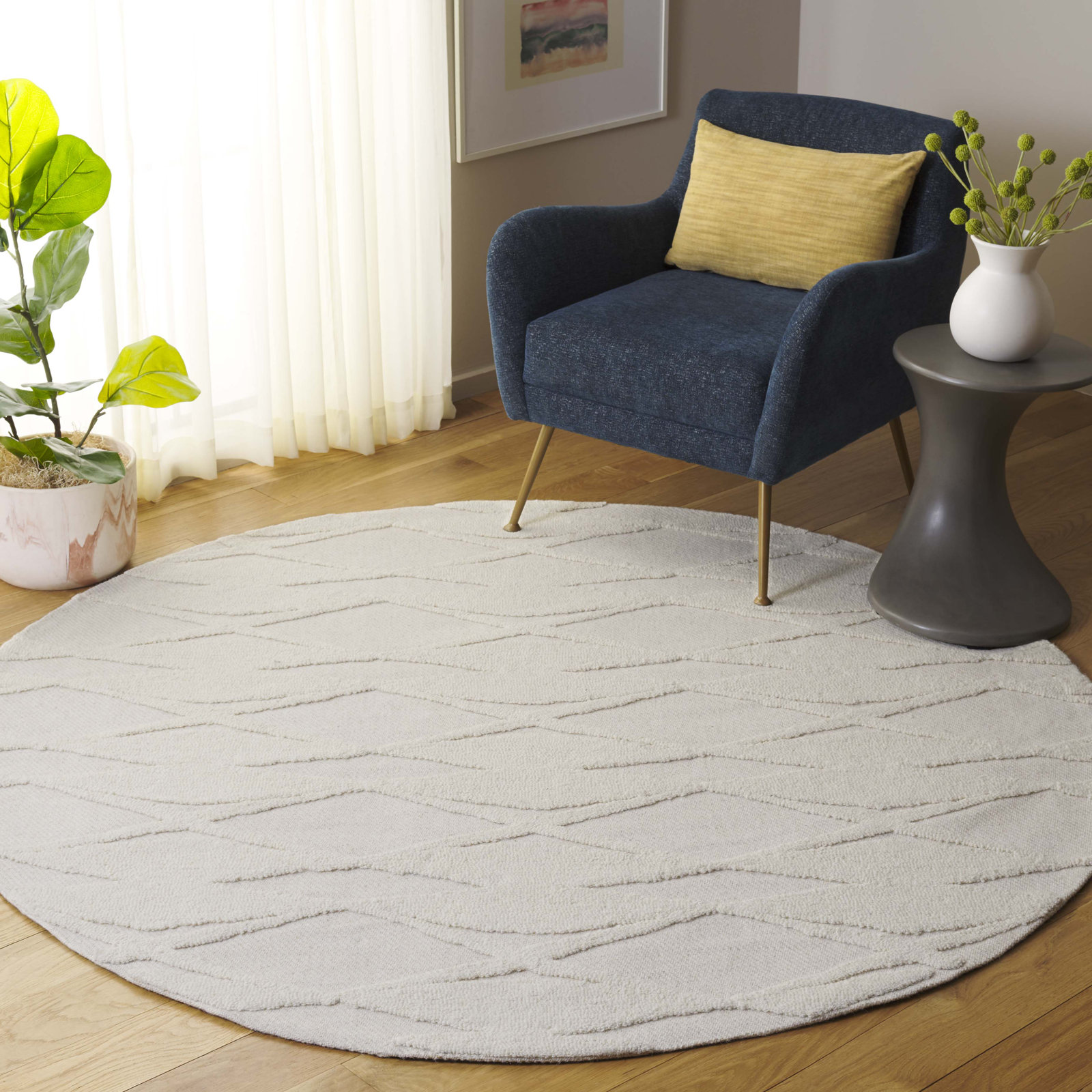 Elphia Ivory Hand-Tufted Wool Rug, Round 6'
