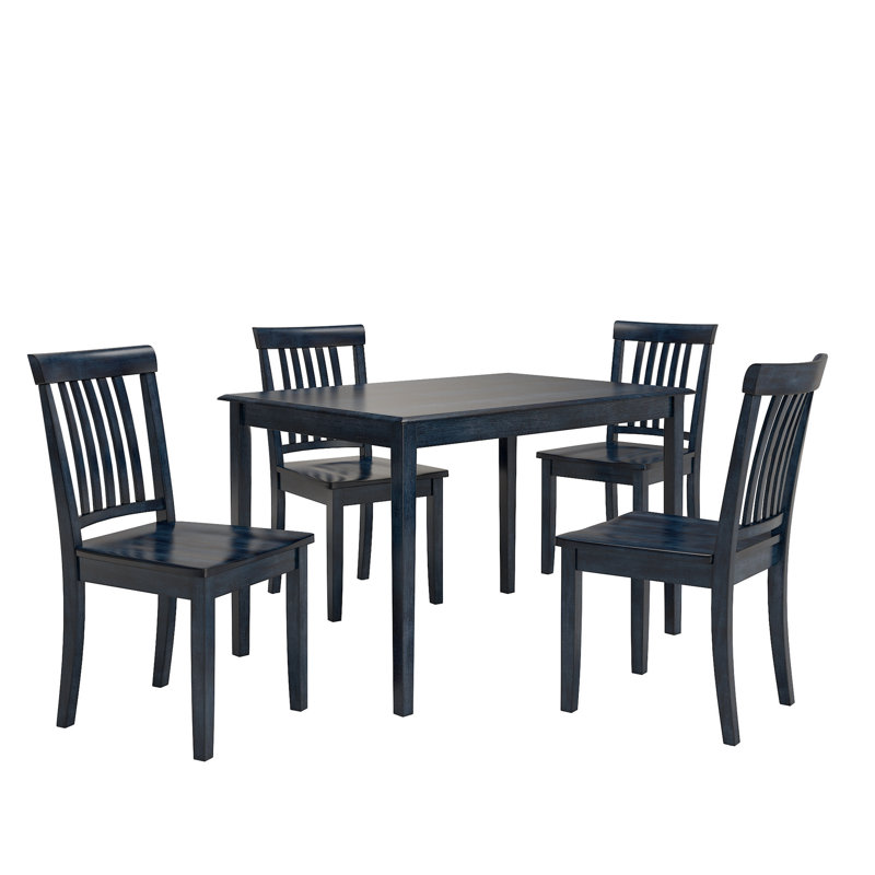 Alexa-Mae 4 - Person Solid Wood Top Four Leg Dining Set, Antique Dark Denim