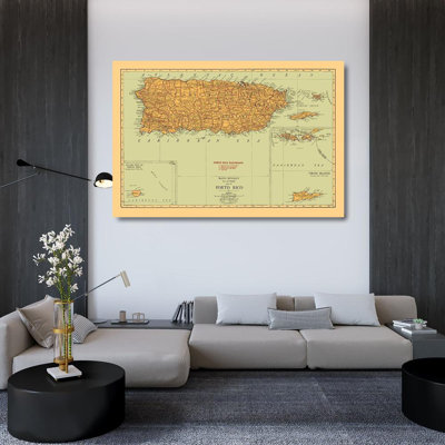 Lark Manor™ Rand McNally Gallery Wrapped Canvas Art Titled: Caribbean Puerto Rico, Rand McNally 1921