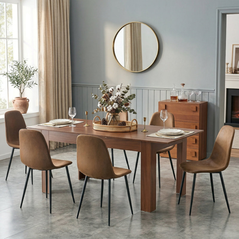 Table de salle à manger extensible rectangulaire avec 2 abattants, table de cuisine extensible moderne, finition noyer pour salle à manger, salon